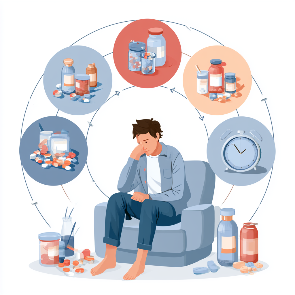 Illustration of the relapse cycle, showing repeated substance use, cravings, and recovery challenges to highlight the importance of relapse prevention and ongoing addiction treatment in Fresno.