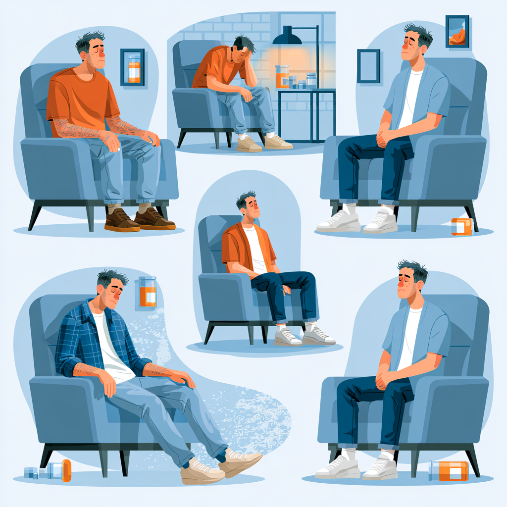 Infographic showcasing a man going to rehab multiple times in Fresno.